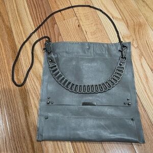 David Galvan Gray Leather Industrial Hardware Convertible Crossbody Bag EUC O/S